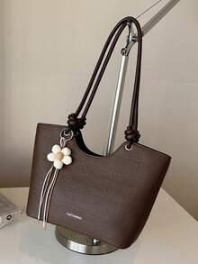 Dedoo Women's Shoulder Tote Bag, Large Capacity, Minimalist Coffee Color, Cute Gentle Elegant Floral Charm, Suitable For Shopping And Commuting - Coffee - View 4