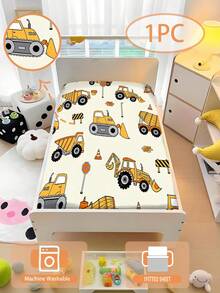 1件裝工程車圖案床單 可機洗 適用兒童房 幼兒床 嬰兒床 育兒室床單 高度15cm（無填充）100%聚酯纖維 - 彩色 - 查看 1