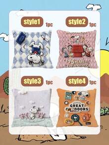 1PC Snoopy Square Cushion, With A Soft Pink Base Color, For Office Chair Backrest, Bedroom Soft Furnishings, Cute Cartoon Themed Throw Pillow. Does Not Include The Pillow Core. - Multiple Styles - View 4