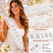 Unittype Bride Sash With Ruffle Trim Pearls Rhinestones Bachelorette - Default - View 6