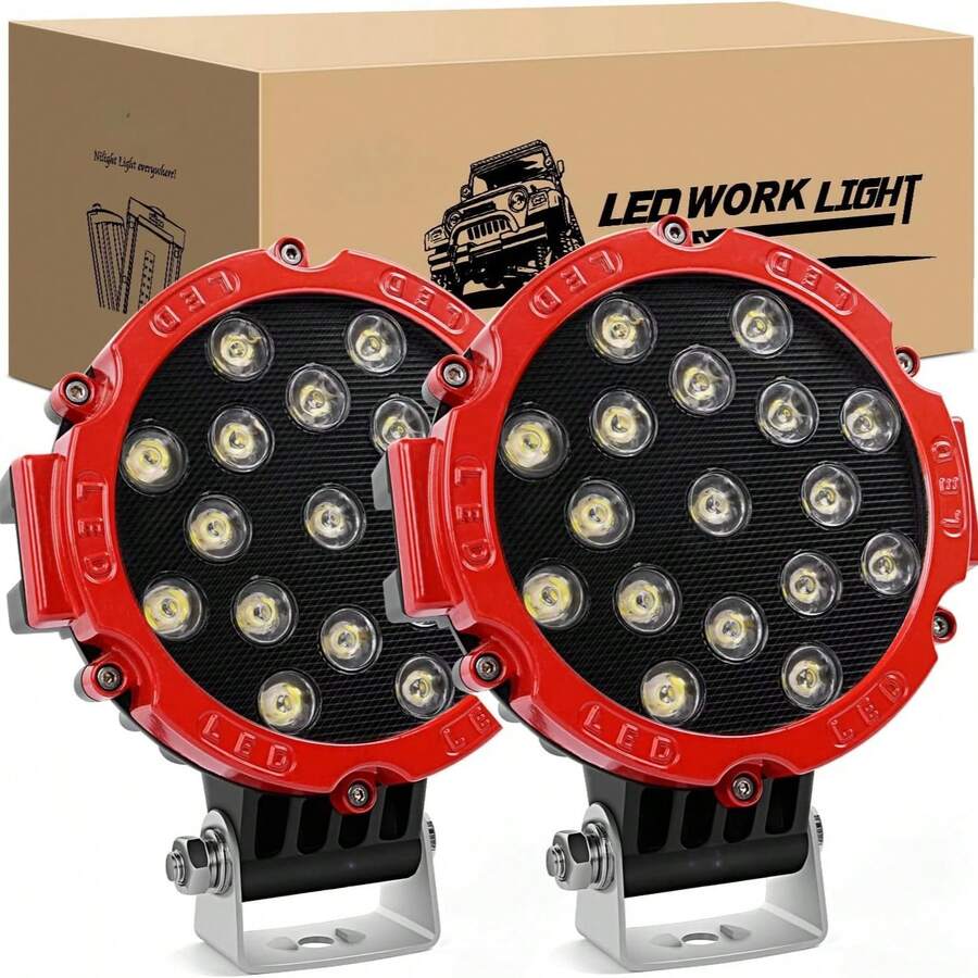 1Pc Led Light Bar 7" 51w 5100LM Red Round Spot LED Light Pod Off Road Fog Driving Roof Bar Bumper For Truck ATV UTV SUV - Flatbread - View 1