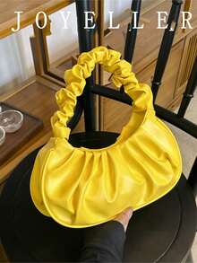 Bolso pequeño plegado con estilo de nube de alta rentabilidad, bolso de hombro y axila de unicolor, bolso versátil de unicolor para mujer - Amarillo - Ver 2
