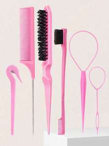 7/4/1pc Pink Hair Styling Tool Set, Suitable For Girls Braiding Hairstyles, Salon Beauty Essential, Back To School, Vacation And Travel Must-Have - Multicolor - View 2