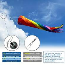 9km 1pc 35.43 Inch Rainbow Rotating Turbine Wind Sock With Ball Bearing Swivel, Suitable For Flagpoles, Kite Tails, Outdoor Use - pelangi - View 3