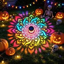 1pc 16-Color Mandala Projection Light, Solar Powered Dual-Use Wall Light, Multiple Dynamic Lighting Effects, Built-In Light Sensor Auto-On At Dusk, Halloween Atmosphere Light, Multi-Function Outdoor Landscape Spotlight, Suitable For Lawn, Garden, Stairs, Ground Decoration - Mandala Downlight - View 4