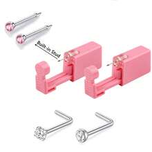 Nose Piercing Kit, 2 Packs Nose Piercing Gun With Built In Nose Ring, Replaceable 2 Pcs Nose Stud,For Self Nose Piercing - Pink - View 20