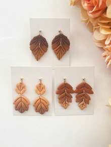 Autumn Leaf Polymer Clay Cutters, Embossed Fall Foliage Molds, Handmade Dangle Earring Charms, DIY Seasonal Jewelry Craft Supplies - Pink - View 9