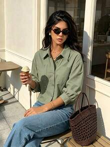Women Blouses & Shirts - Dark Green - View 2