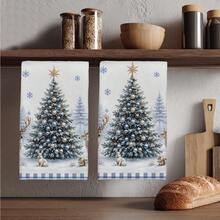 2PCS Christmas Tree & Deer Pattern Printed Kitchen Towels, 40*60cm Rectangular Microfiber Dish Cloths, Hand Towels, Christmas Kitchen Decor, Home Decor, Housewarming Gift For Neighbors, Perfect For Kitchen And Bathroom Use, Ideal For Housewives And Family Gatherings, High Value, Household Essential - Multicolor - View 6
