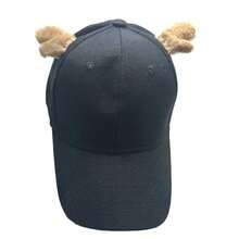 1pc Casual Party Cute Street Cartoon Animal Patchwork Decor Baseball Cap, All Season Wearable Black Hat - Antler-a - View 1