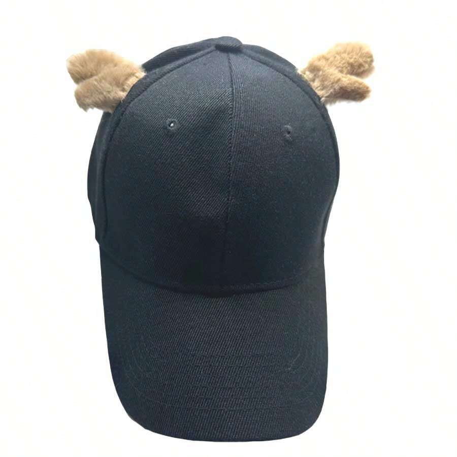 1pc Casual Party Cute Street Cartoon Animal Patchwork Decor Baseball Cap, All Season Wearable Black Hat - Antler-a - View 1
