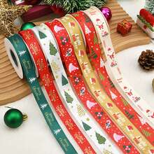 Christmas Print Ribbed Ribbon, Multi-Pattern Holiday Gift Wrapping Fabric Tape For Handmade Bow Decoration, Suitable For Gift Box Packaging, Floral Decoration, Handmade DIY Crafts, Christmas Tree & Wreath Matching, Baking Packaging: Bundling Cookies, Candy & Dessert Bags, Decorating Holiday Baking Gifts And More - Multiple Styles - View 1