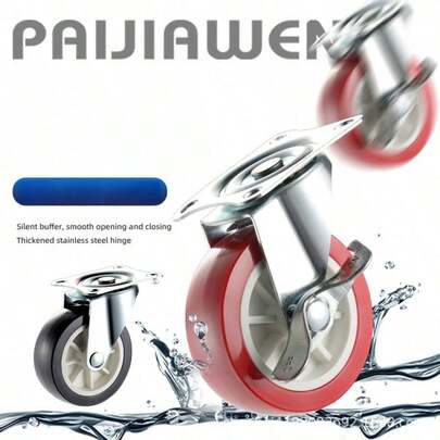 4pcs Heavy Duty Swivel Casters With Brake - Optional 3.17cm/5.08cm Height - Black PVC Wheels, Iron Frame Structure, Suitable For Office Cabinets, Workbenches, Furniture, Storage Cabinets And Sliding Doors