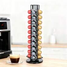 360° Rotating Coffee Capsule Storage Rack, Elegant Rotating Capsule Carousel Organizer, Suitable For Home And Luxury Kitchen, Professional Barista Workstation Countertop Storage Rack, Space-Saving Espresso Capsule Storage Display Rack, Compatible With Standard Coffee Capsules - Black - View 2