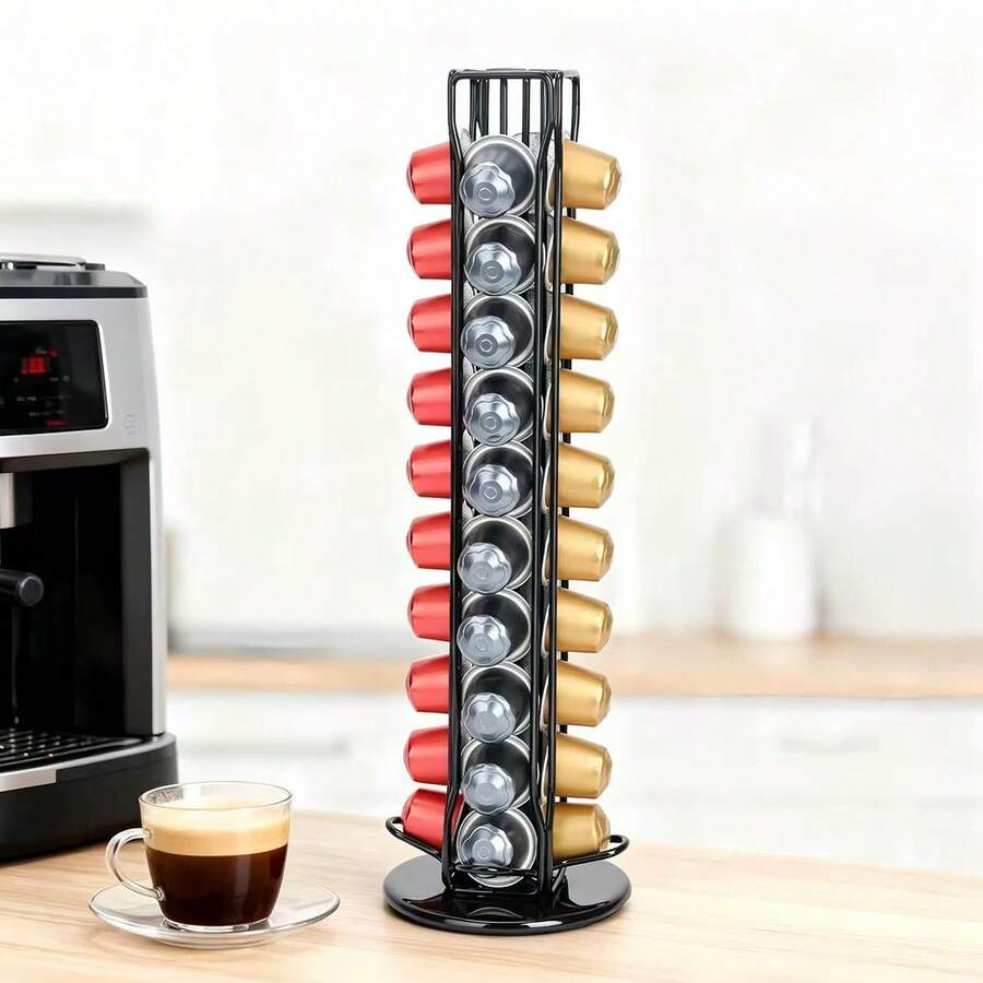 360° Rotating Coffee Capsule Storage Rack, Elegant Rotating Capsule Carousel Organizer, Suitable For Home And Luxury Kitchen, Professional Barista Workstation Countertop Storage Rack, Space-Saving Espresso Capsule Storage Display Rack, Compatible With Standard Coffee Capsules