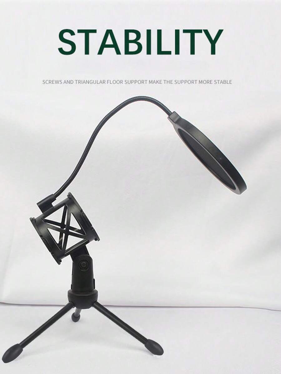 Desktop Tripod Microphone Stand With Pop Filter Flexible Hose, Adjustable Angle, Portable Microphone Holder For Live Streaming, Recording, Karaoke - one-size - View 1