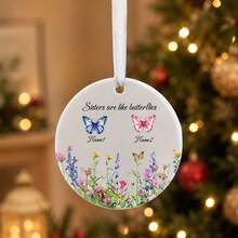 Custom Festive Christmas Butterfly Ornament, Personalized Sister Name Hanging Decor, Merry Christmas Tree Decoration For Sisters And Best Friends Gift Giving, Customized Butterfly Xmas Ornament With 2-4 Names, Customizable Holiday Keepsake Gift. - Style B - View 6