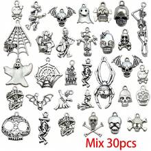 20/30/100pcs Antique Halloween Mixed Charms Skeleton Bat Pumpkin Spider Web Ghost Alloy Pendant For DIY Bracelet Necklace Jewelry Making Findings - Multicolor - View 14