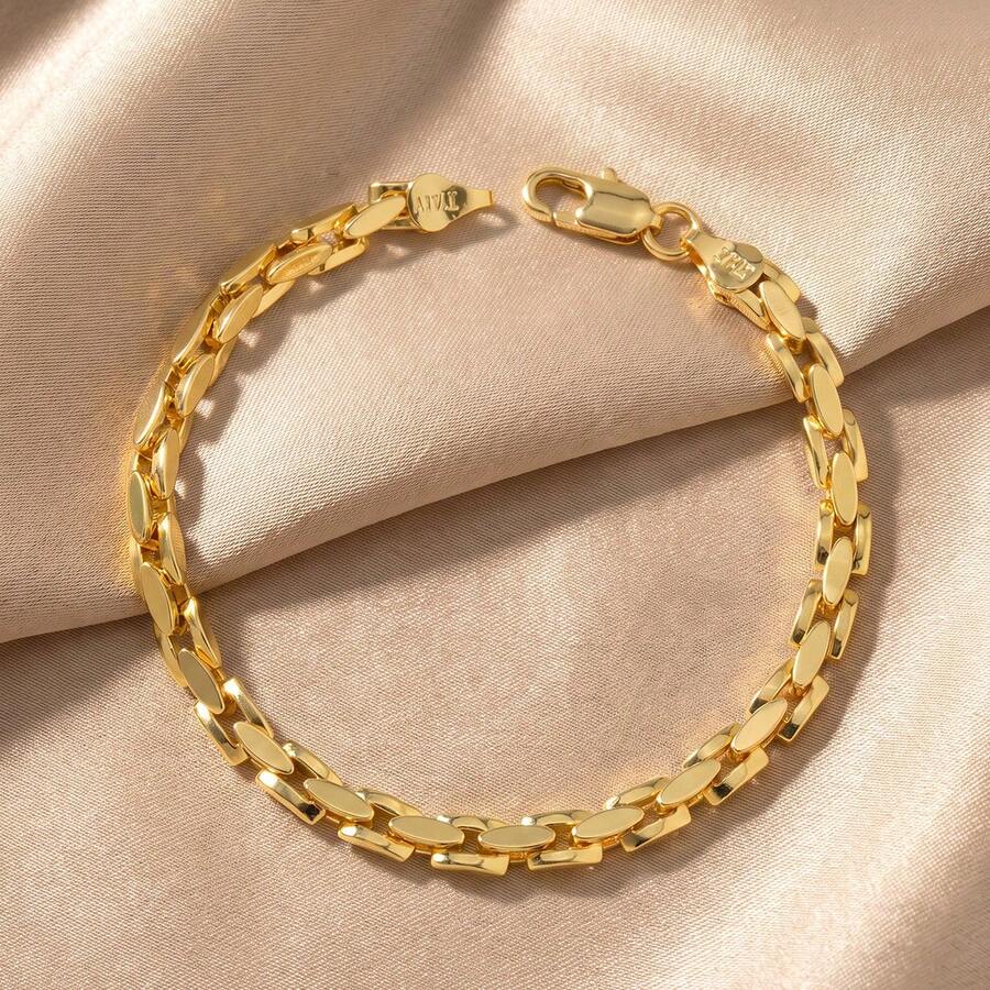 1pc Minimalist 18K Gold-Plated Copper Smooth Hollow Cube Chain Bracelet, Suitable For Women And Men, Daily And Party Wear, Fashionable Multi-Layer Jewelry - Gold - View 1