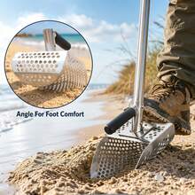 Sand Scoop For Metal Detecting, Beach Sand Sifter With 3-Part Long Handle, 8mm Hex Mesh Holes, Hand Trowel Included For Underwater Treasure Hunting, Coin Recovery & Beach Searching - A - View 2