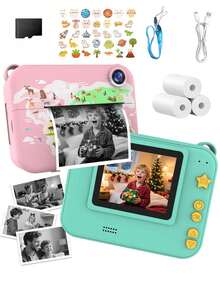Instant Print Camera (With 3 Rolls Of Photo Paper), Portable Office File Camera, Photo Printer, USB Rechargeable, Great Tool For Developing Interest And Creativity, Ideal Christmas, Birthday Gift - Multicolor - View 1