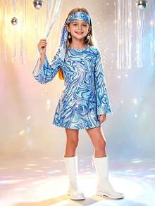 Tween Girl 70s Disco Party Dress Costume For Dance Party, Birthday Party, Children's Day, Halloween - Blue - View 3