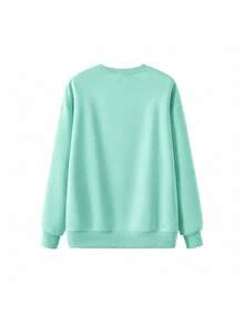 Women's Star & Letter Print Long Sleeve Crew Neck Pullover Sweatshirt, Loose Casual Lazy Style, Mint Green Top, Autumn/Winter - Mint Green - View 7