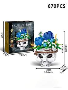 790片哥德式恐怖骷髏玫瑰花束積木植物 DIY 3D組裝模型裝飾品 生日禮物 萬聖節聖誕禮物 - 彩色 - 查看 9