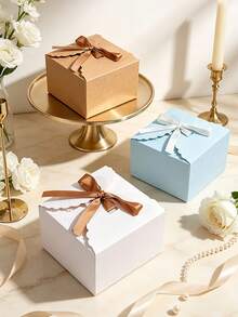 10/20/30pcs Wavy Edge Kraft Paper Gift Boxes With Ribbon Bow, Square Dessert Packaging Boxes, Multi-Purpose Gift Containers, Suitable For Wedding Favors, Holiday Parties, Handmade Gift Wrapping - Kraft Paper Gift Box - View 8