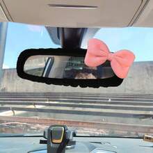 1pc Universal Plush Rearview Mirror Cover, Bow Plush Rearview Mirror Cover, Car Accessories, Car Decoration, Decorative Car, Gift, Rearview Mirror Protection Cover, Pink Car Rearview Mirror Protection Cover, Cartoon Car Interior Decoration Accessories - Little Bow - View 5