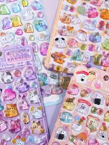 1/4pcs Laser Holographic 3D Embossed Solid Resin Stickers DIY Craft Material Sticker Art - Multicolor - View 3