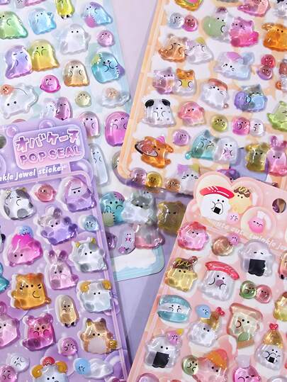 1/4pcs Laser Holographic 3D Embossed Solid Resin Stickers DIY Craft Material Sticker Art