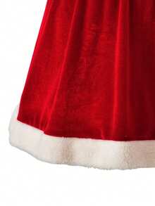 Vihyde Tween Girls Christmas New Arrival Costume 3 Pieces Set, Velvet Top & Skirt With Faux Fur Trim & Plush Santa Hat Outfit - Red - View 11