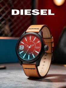 Diesel Rasp NSBB 系列 46x53mm 大錶盤啞光黑 IP 不鏽鋼男士腕錶，配復古棕色縫線真皮錶帶 DZ1860 - 黑色 - 查看 7