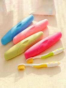 2pcs Random Color Portable Travel Toothbrush Holder, Solid Color Sealed Lid Toothbrush Storage Box, Waterproof Dustproof Leak-Proof Storage Case, Practical Travel Toiletries Accessory - Multicolor - View 9