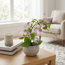 1pc Premium Artificial Clematis Bonsai, Faux Flower Decor, Suitable For Home Bedroom, Aromatherapy Tabletop Arrangement, Living Room Office, Coffee Table Desktop Decoration Display (With Pot) - Mauve Purple - View 7