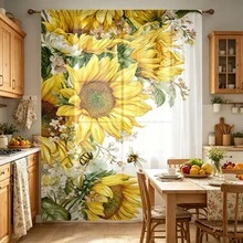 1pc Sunflower Pattern Transparent Sheer Curtain, With Rod Pocket Design, Provides Privacy Protection. Suitable For All Season Home Decor, Applicable To Bedroom, Living Room, Dining Room, Kitchen And Office. Suitable For All Seasons, Decorative Sheer Curtain - Multicolor - View 6