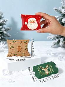 Christmas Pillow Gift Box 11.5*7cm, Assorted Christmas Pattern Paper Candy Favor Box, Suitable For Holiday Party Small Gift Packaging - View 4
