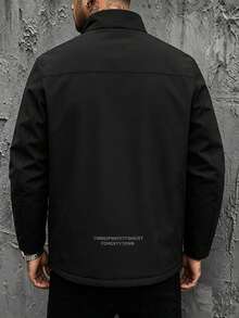 Men's Jacket, Autumn/Winter Stand Collar Jacket, Small Stand Collar Design, Embroidered Shield Logo, Suitable For Hiking And Outdoor Activities, Elegant Travel, Comfortable Clothing - Black - View 4