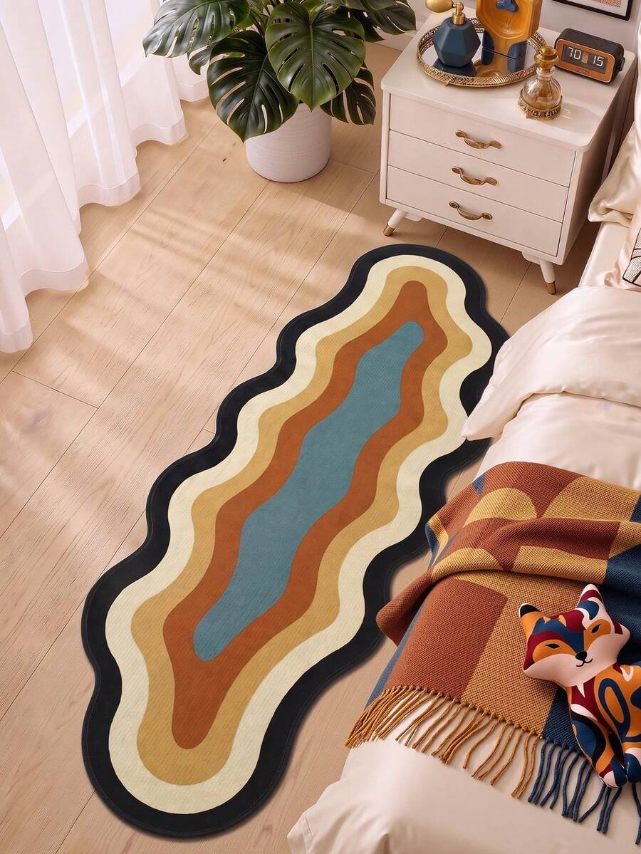 DAJIANG 1pc Geometric Asymmetric Vintage Long Runner Rug, Kitchen Mat, Hallway Carpet, Floor Mat, Suitable For Bathroom, Kitchen, Outdoor Hallway, Bedroom, Living Room, Machine Washable, Easy To Clean, Anti-Slip Entryway Rug, Autumn Decor Accessory