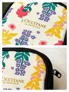 L'Occitane Provence Floral Print Square Fabric Makeup Bag Portable Mini Storage Pouch For Travel Daily Use Birthday Holiday Gift For Women LOCCITANE‑GIFT‑19 - Black+White+Yellow+Green - View 5
