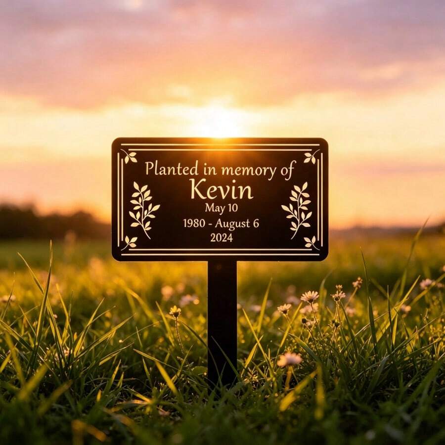 1pc Customizable Metal Memorial Garden Stake, Personalized Name & Date Decor, Metal Garden Sign, Tree Plaque, Tree Garden Sign, Metal Nameplate, Memorial Plaque, Garden Decoration - Black - View 1