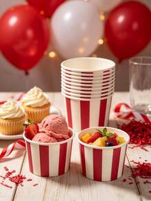 20/10pcs, Classic Vertical Stripe Pattern Striped Ice Cream Cup,Dessert Cup,Snack Cup, Suitable For Cold Drinks,Frozen Yogurt,Ice Cream,Pudding And Snacks,Suitable For Carnival Themed Parties,Retro Celebrations,Weddings,Office Events,Birthday Parties - Multicolor - View 5