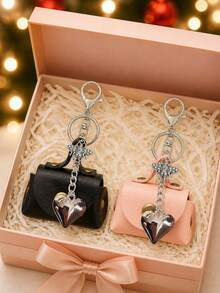 Mini Handbag Keychain, Bee & Heart Pendant Charm Series, Coin Purse, Portable Small Bag Pendant, Suitable For Coins, Loose Change - A - View 6