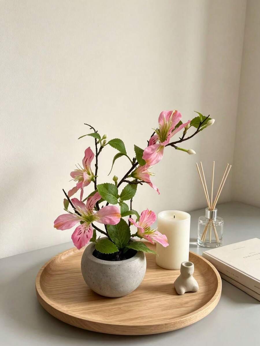 1件人造鐵線蓮盆栽植物，家居裝飾配件擺件，適用於婚禮、派對、花園、客廳、餐桌、辦公室裝飾、酒店桌面布置、浴室裝飾、情人節、畢業典禮，完美禮物選擇，鮮豔逼真的人造花，無需澆水
