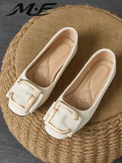 WHDXY Fashion Women Square Toe Flats, Versatile Ballerina Flats In Multiple Colors, Suitable For Seasons, Matches Well With Jeans, Flare Pants, Casual Slip-On Shoes, Wine Red, Black