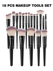 37Pcs/18pcs/18pcs Black Makeup Brushes Cosmetic Sponges Triangle Powder Puffs Finger Puffs Silicone Cleaning Pad Cloud Hairband Eyelash Curler Travel Makeup Bag Ultra Soft For Foundation Concealer Powder Blending Makeup Tool Kit For Beginners - Black - View 12