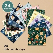 Tlenpo 24pcs, Watercolor Christmas Series Stationery Paper, Multiple Patterns Available, Warm Christmas Holiday Scrapbook Paper, DIY Diary, Planner Collage, Junk Journal Pages, Junk Art, Reuse, Handmade Photo Album, Decorative Materials - Square - View 15