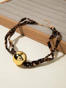 1pc+2pcs/ Personalized Fabric Polyester Leopard Print Cross Vortex Starfish Pendant Necklace, Suitable For Women's Daily Vintage Outfit Jewelry Gift - Multicolor - View 5