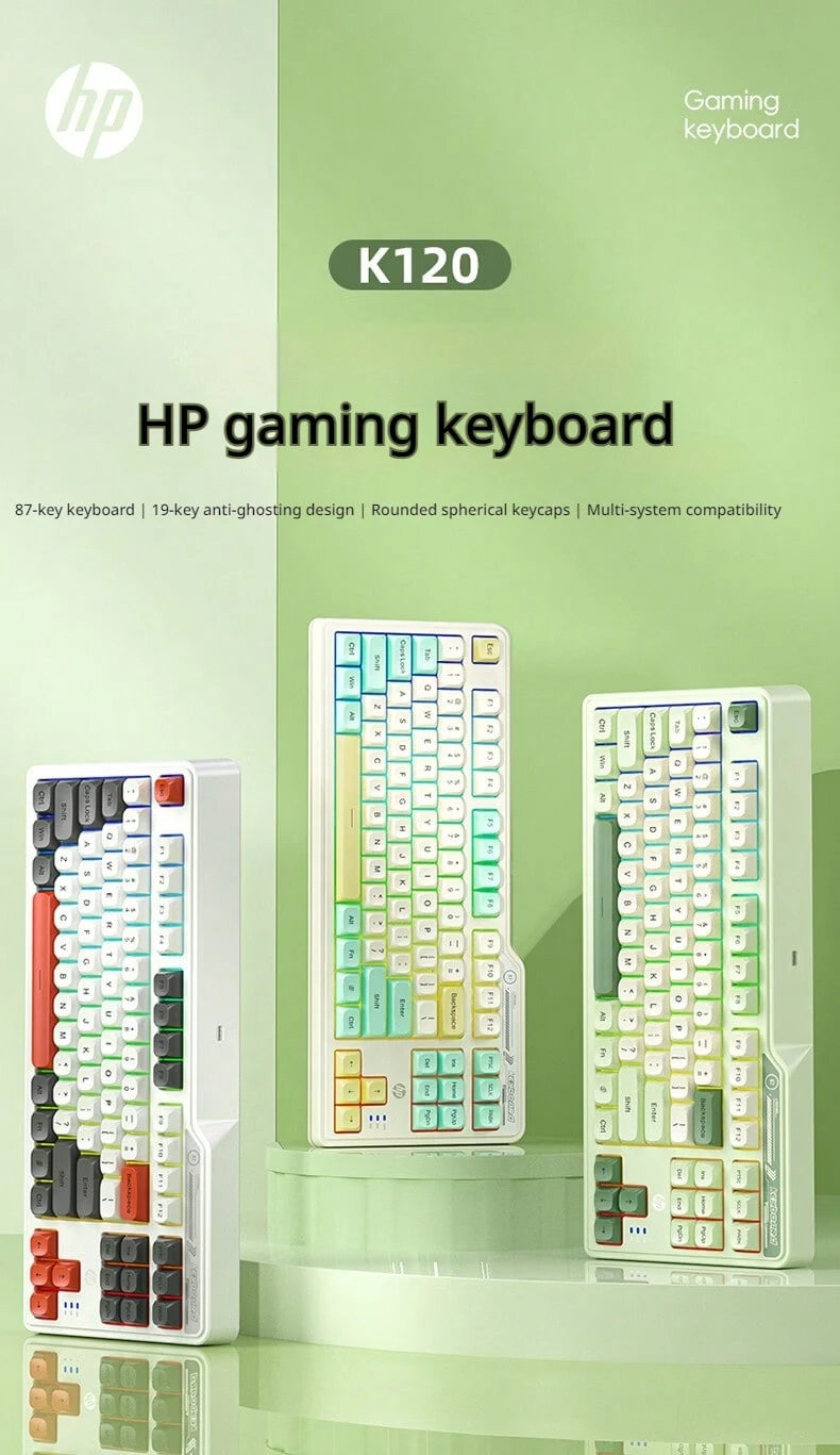 HP K120 Gaming Keyboard Mechanical Feel RGB Mixed Light 87-Key Layout Computer Keyboard Portable Quiet Wired Keyboard Compatible With PC Laptop Mac Personal Computer - View 1